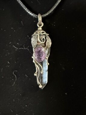 Sterling Silver & Crystal Pendant Necklace with Purple Amethyst Gem.